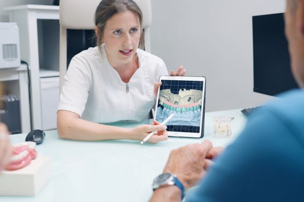 dentista en consulta de implantes dentales